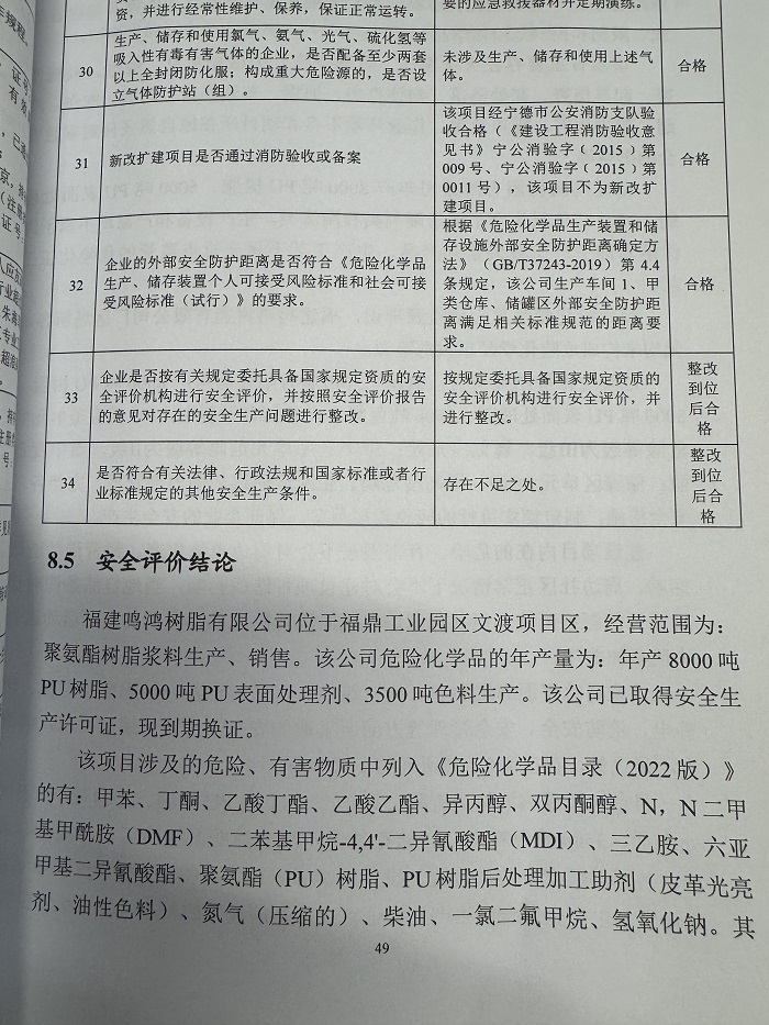 福建鸣鸿树脂有限公司年产8000吨PU树脂、5000吨PU表面处理剂、3500吨色料生产安全现状评价报告网上公开(图3)